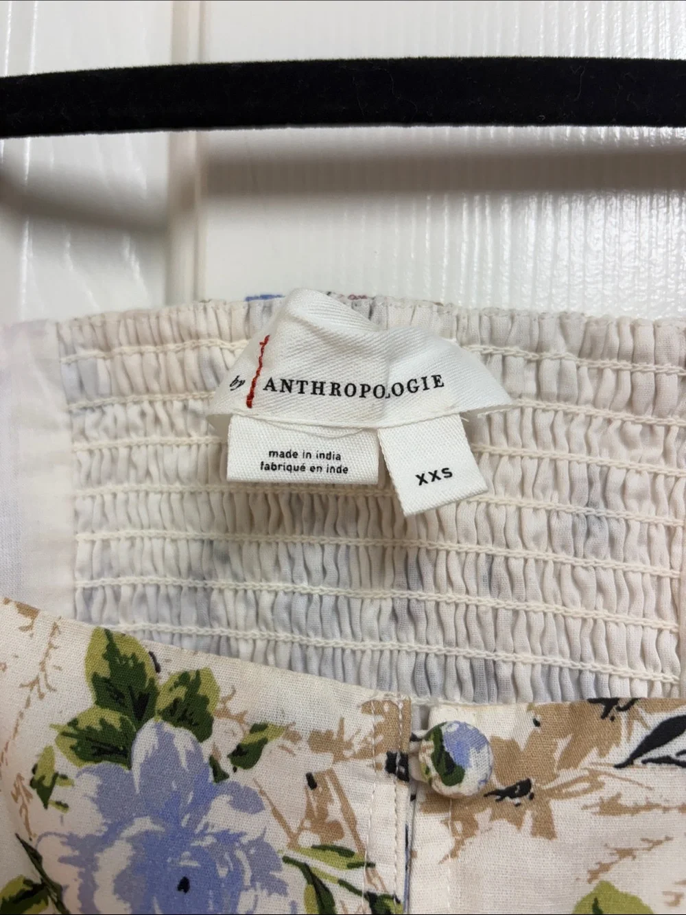 Anthropologie Floral Puff-Sleeve Square-Neck Top - Cream Blue